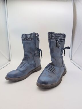 Women's Sz 10 Blue Knit-Top Mid-Calf Snow Boots
